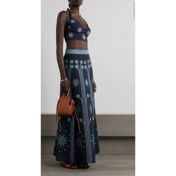 EMPORIO SIRENUSE Womens Size 46/US 10 Camille Navy Blue Embroidered Maxi Skirt - Picture 1 of 9